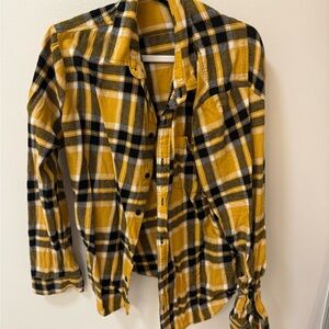 Forever 21 Yellow and Black Plaid Button Down Shirt